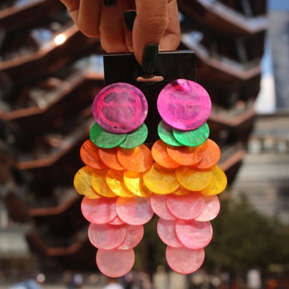 HP ❤️ Colorful Natural shell chandelier earrings colorful bright big statements - Picture 4 of 7
